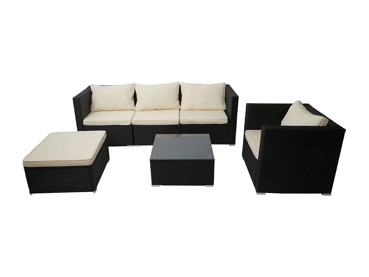 Zestaw z polirattanowym wykończeniem Busto,  czarny, poduszki w kolorze kremowym