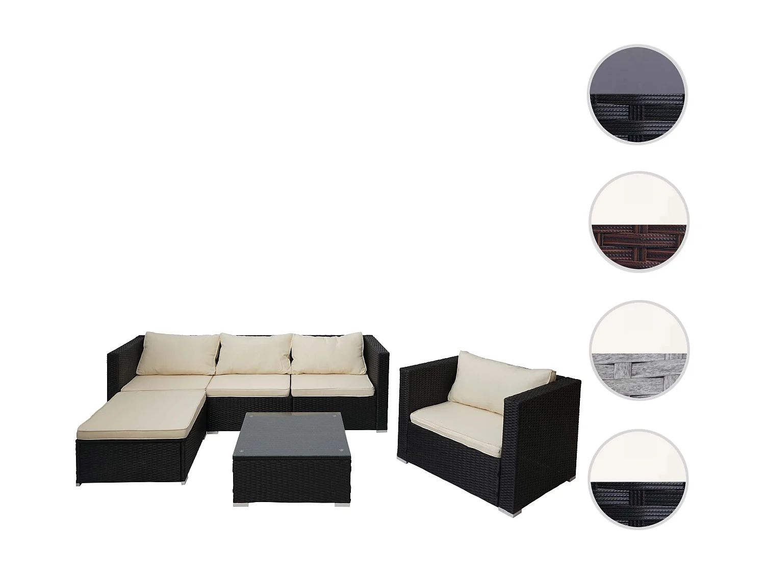 Zestaw z polirattanowym wykończeniem Busto,  czarny, poduszki w kolorze kremowym