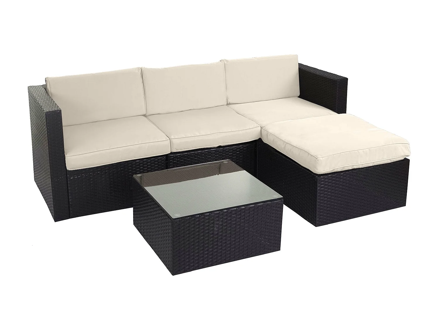 Polyrotan-set MCW-D28 (5-delig),  bruin, bekleding crème zonder sierkussens/hoes