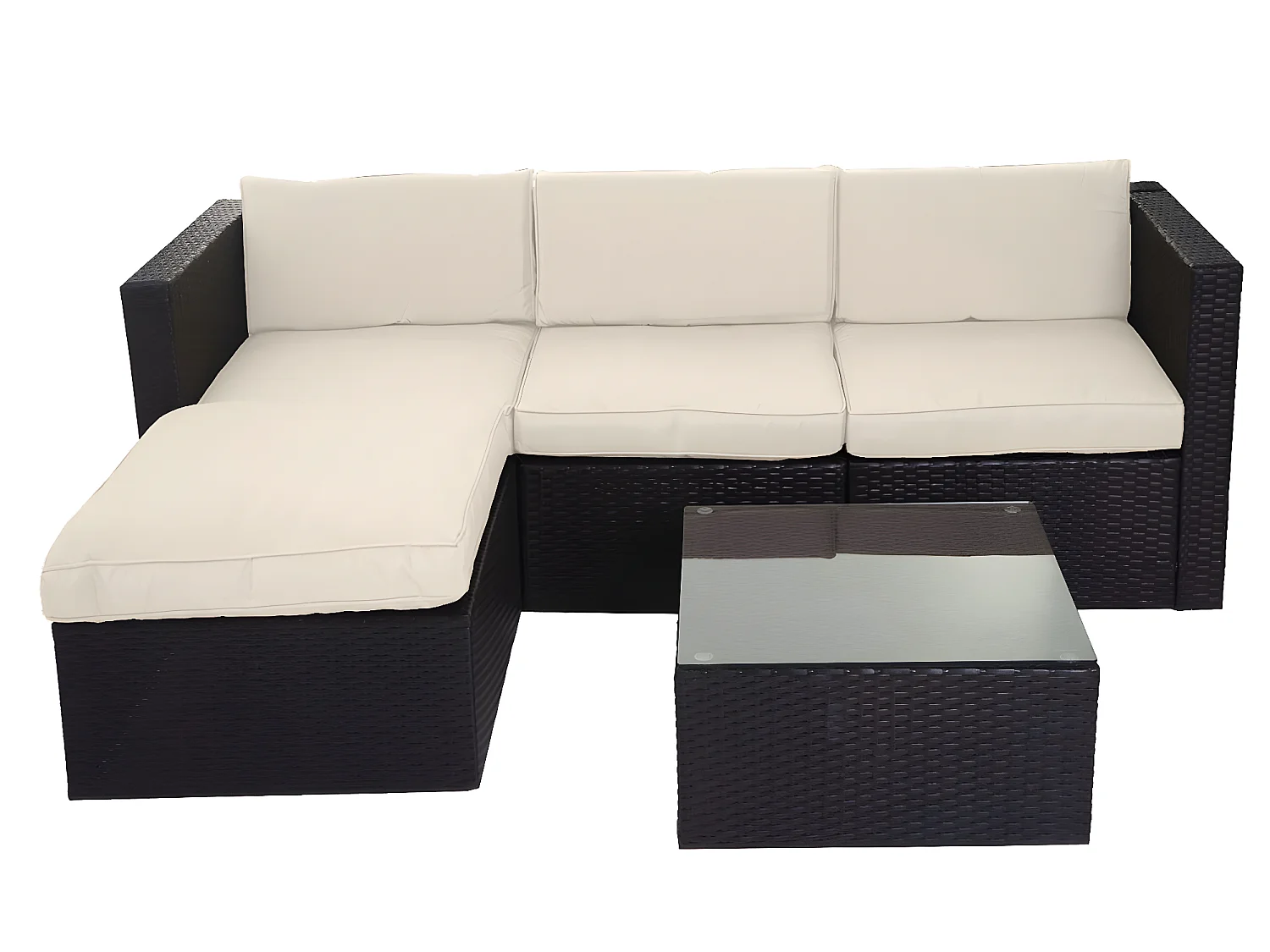 Polyrotan-set MCW-D28 (5-delig),  bruin, bekleding crème zonder sierkussens/hoes