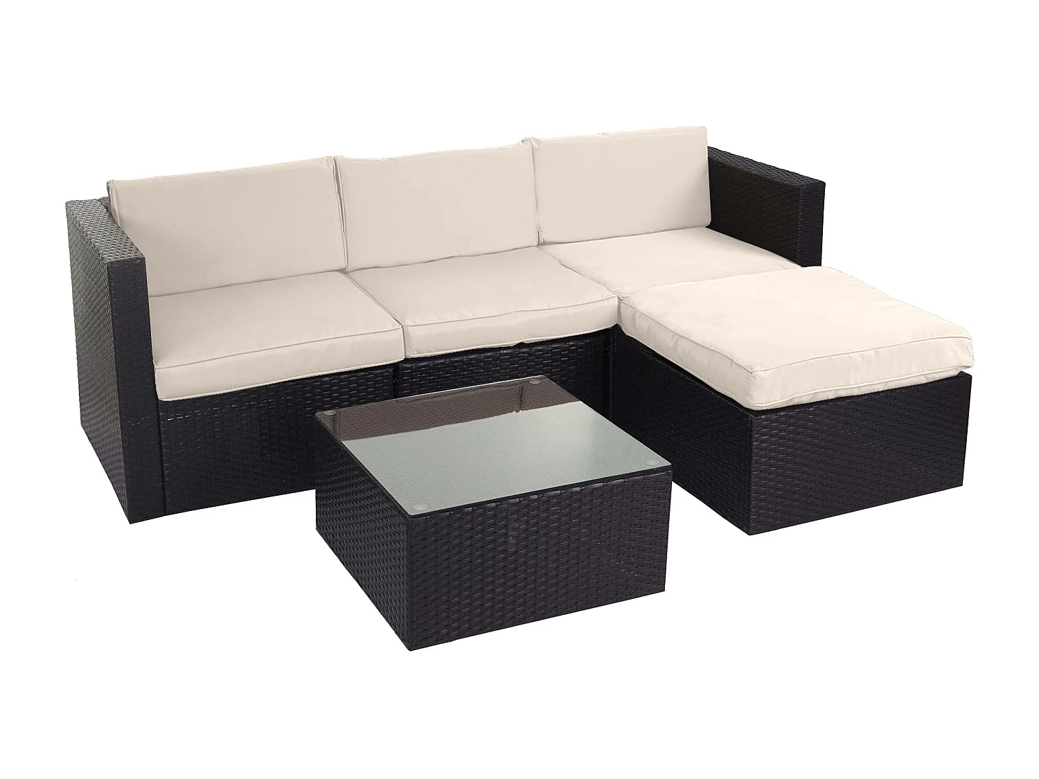 Poly-Rattan-Garnitur MCW-D28 (5-teilig), Braun, Polster creme ohne Deko-Kissen/Abdeckung