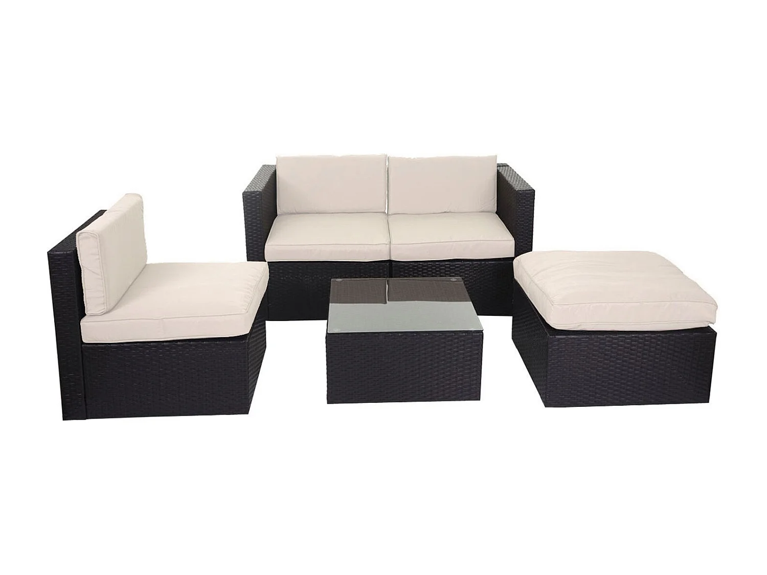 Poly-Rattan-Garnitur MCW-D28 (5-teilig), Braun, Polster creme ohne Deko-Kissen/Abdeckung