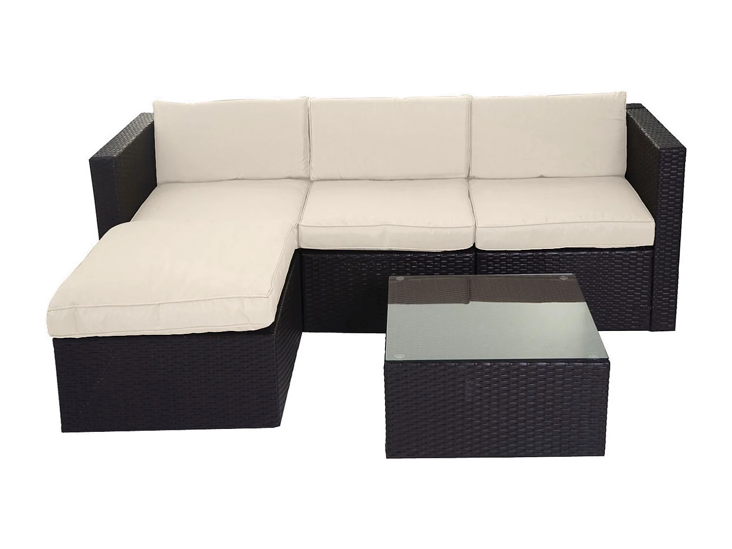 Poly-Rattan-Garnitur MCW-D28 (5-teilig), Braun, Polster creme ohne Deko-Kissen/Abdeckung