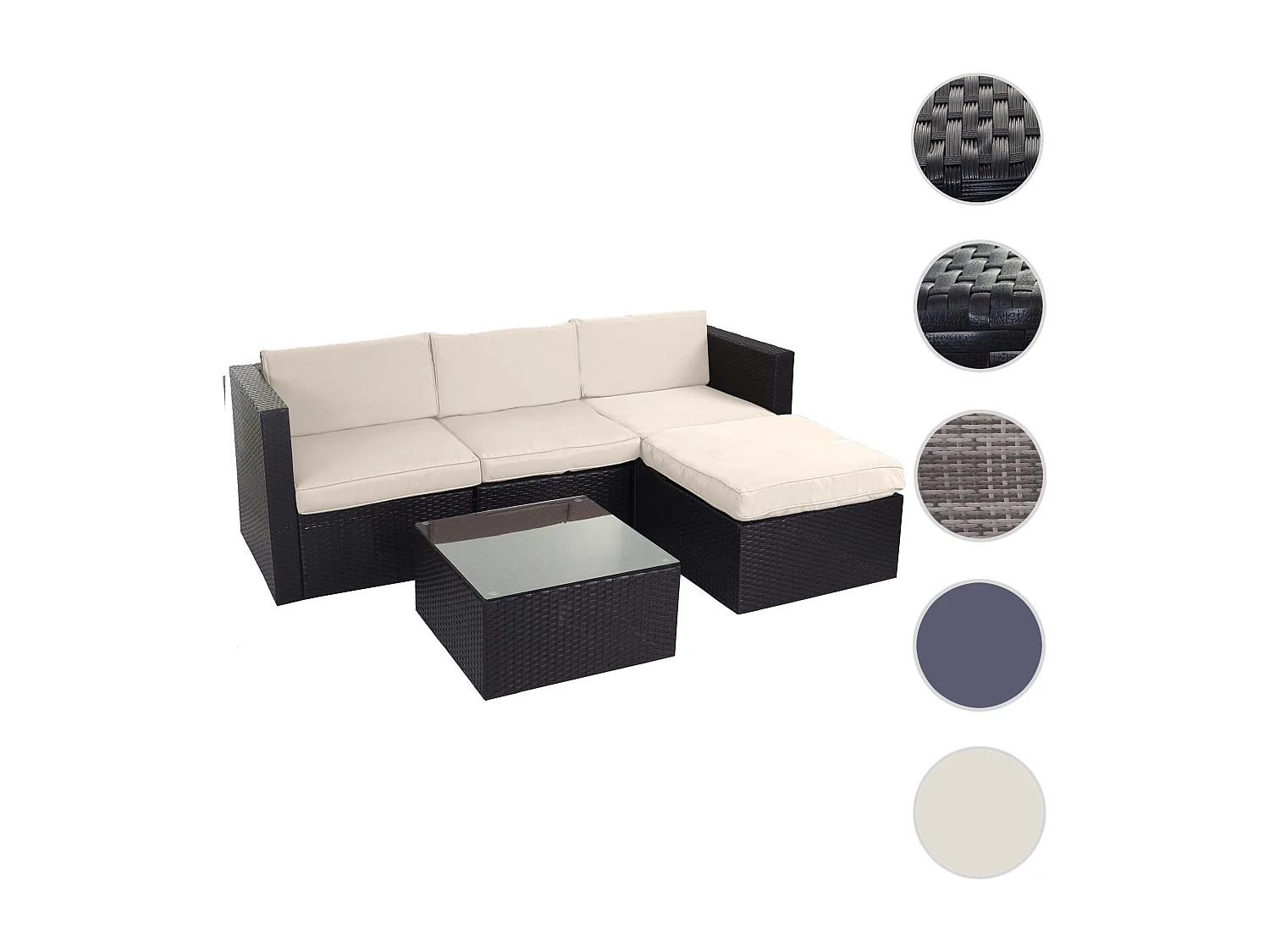 Poly-Rattan-Garnitur MCW-D28 (5-teilig), Braun, Polster creme ohne Deko-Kissen/Abdeckung