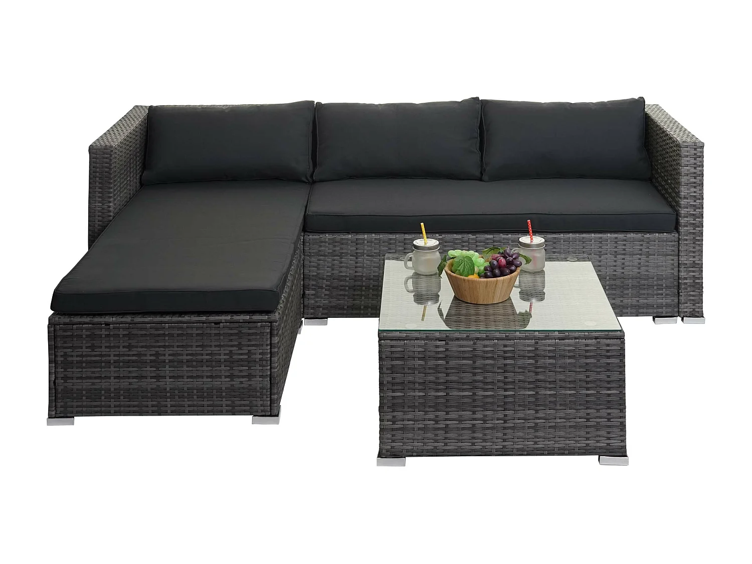 Set salotto giardino esterno salottino MCW-F57 polyrattan grigio con cuscini grigio scuro