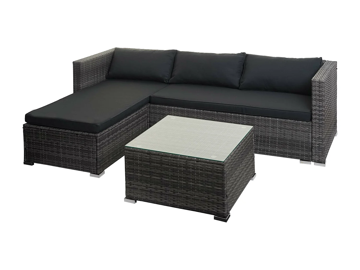 Set salotto giardino esterno salottino MCW-F57 polyrattan grigio con cuscini grigio scuro