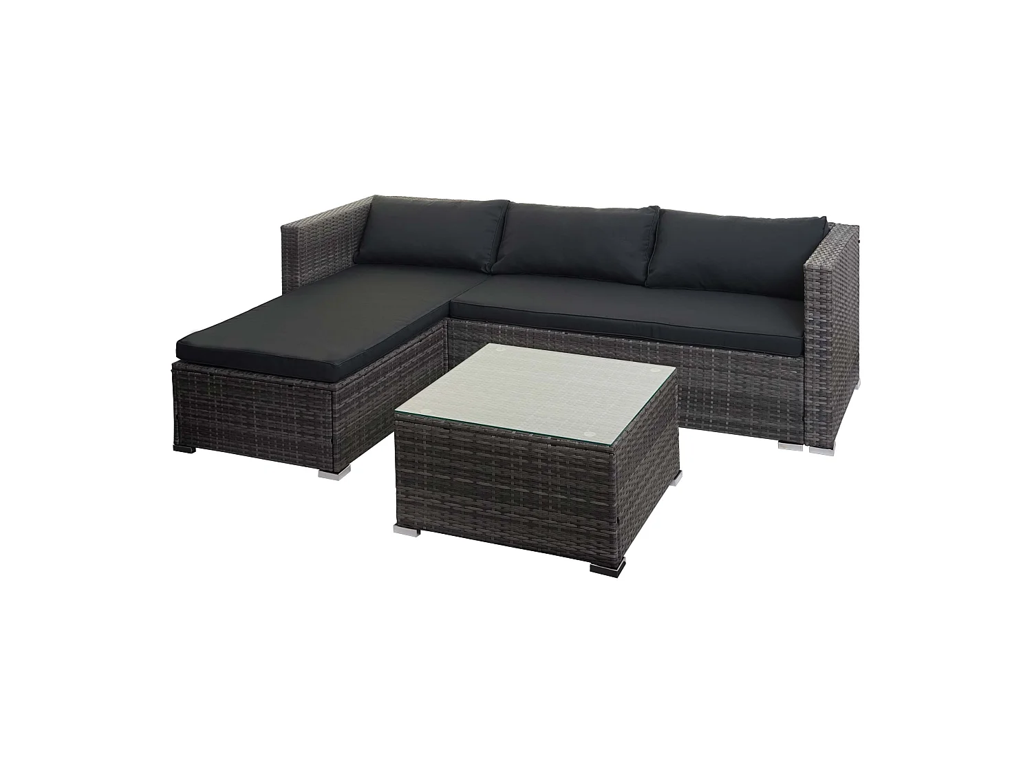 Polyrotan set MCW-F57 (3-delig),  grijs, kussens donkergrijs zonder sierkussens