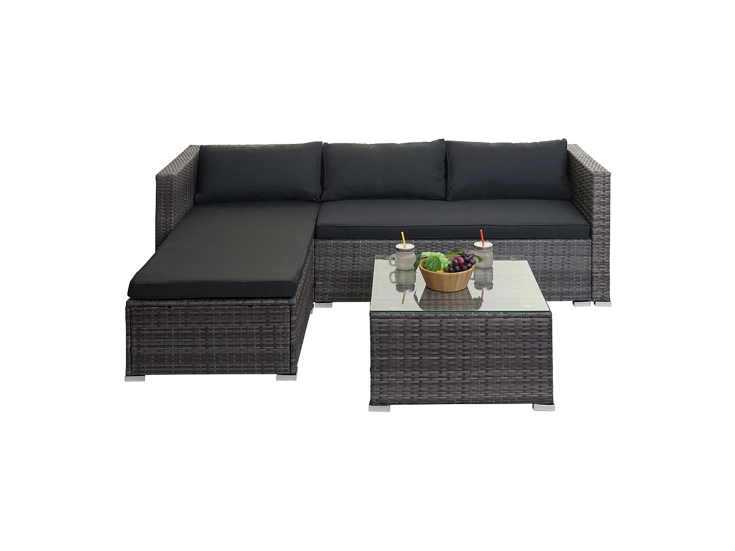 Polyrotan set MCW-F57 (3-delig),  grijs, kussens donkergrijs zonder sierkussens