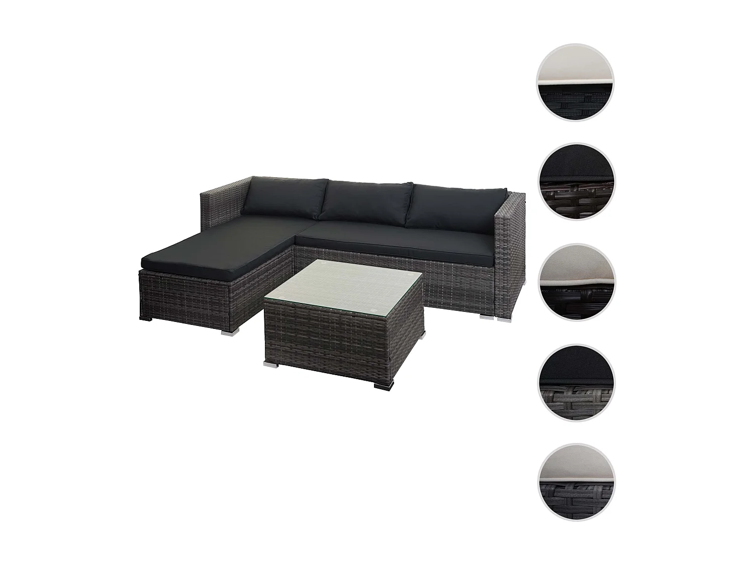 Polyrotan set MCW-F57 (3-delig),  grijs, kussens donkergrijs zonder sierkussens