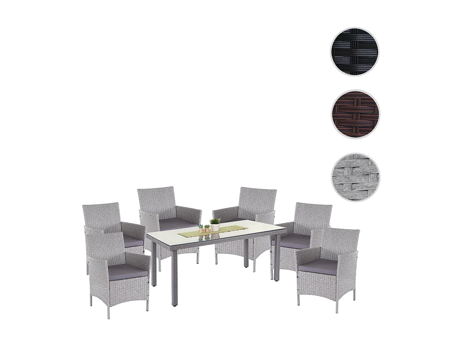 Zestaw rattanowy Hamar (7 elementów),  szary, poduszki antracytowe