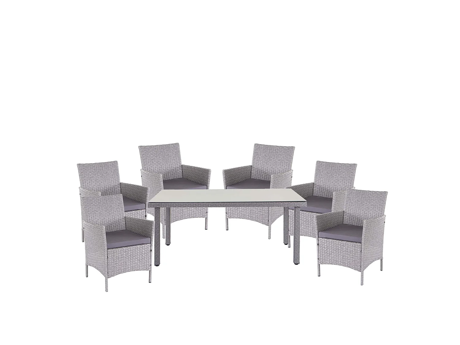 Poly-Rattan-Garnitur  Hamar (7-teilig), Grau, Kissen anthrazit