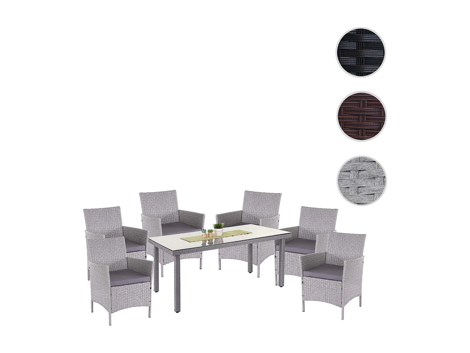 Poly-Rattan-Garnitur  Hamar (7-teilig), Grau, Kissen anthrazit