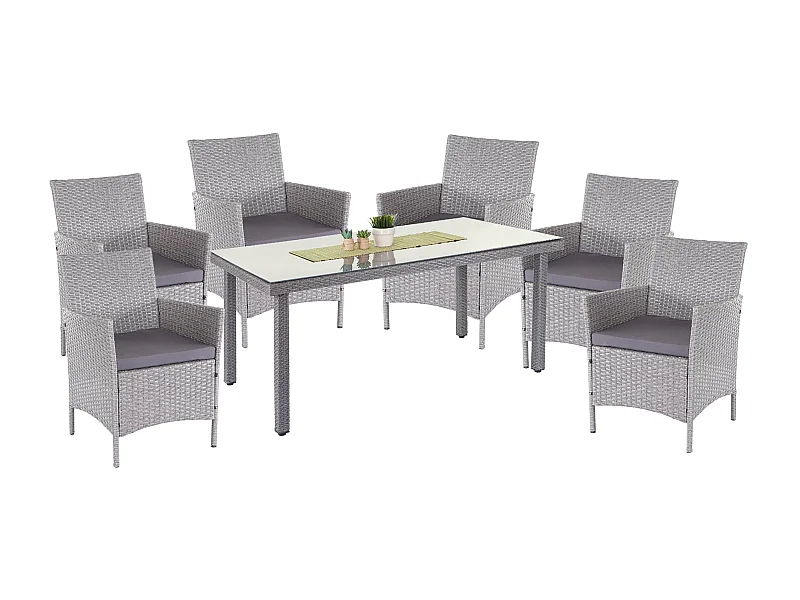 Poly-Rattan-Garnitur  Hamar (7-teilig), Grau, Kissen anthrazit