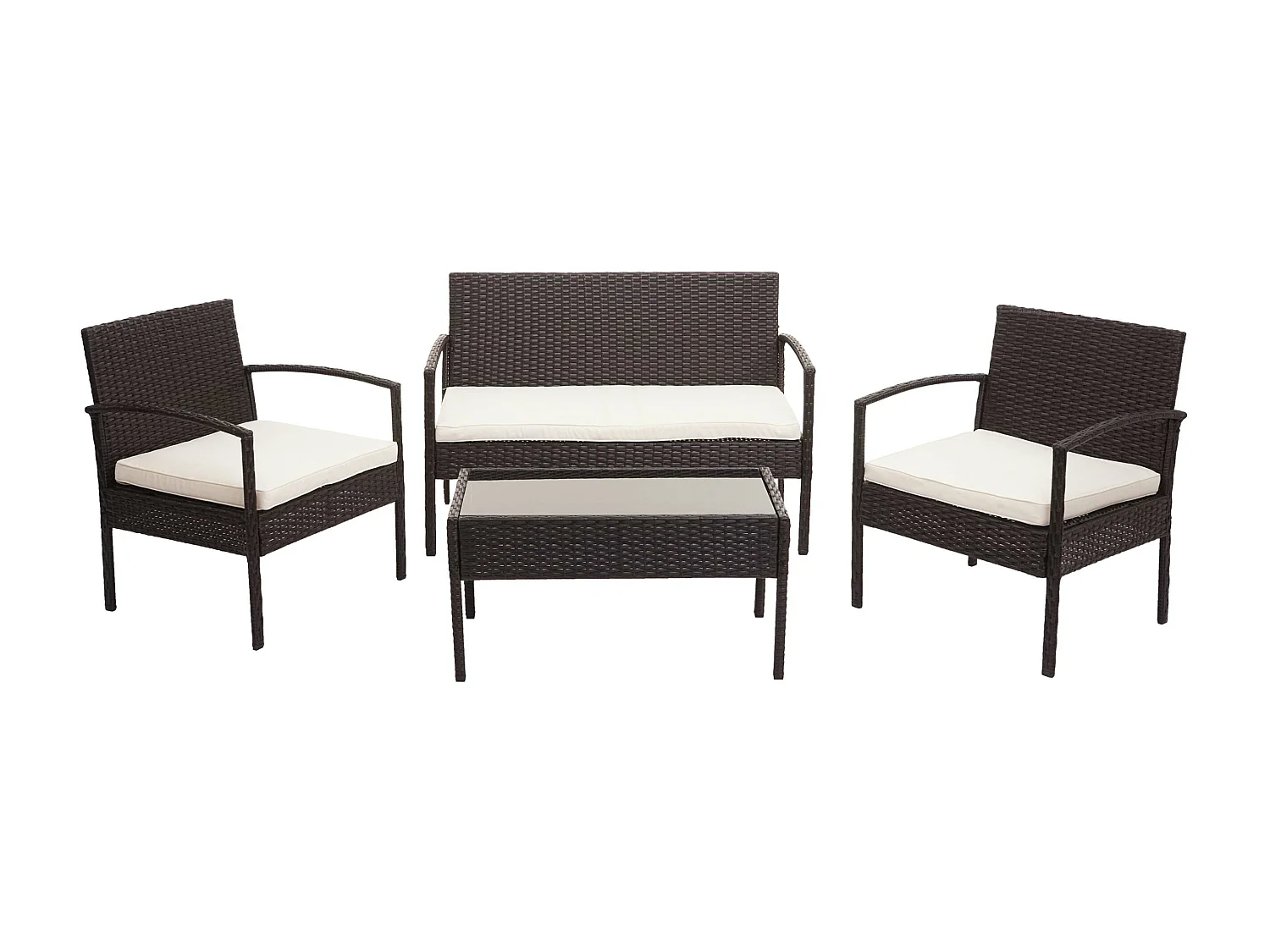 Poly-rattan set MCW-F56 (4-delig),  bruin, crèmekleurige kussens