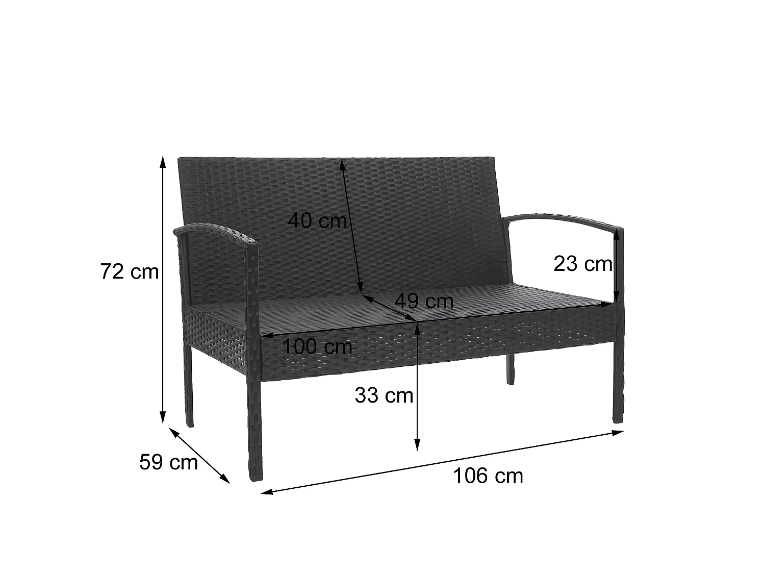 Poly-rattan set MCW-F56 (4-delig),  bruin, crèmekleurige kussens