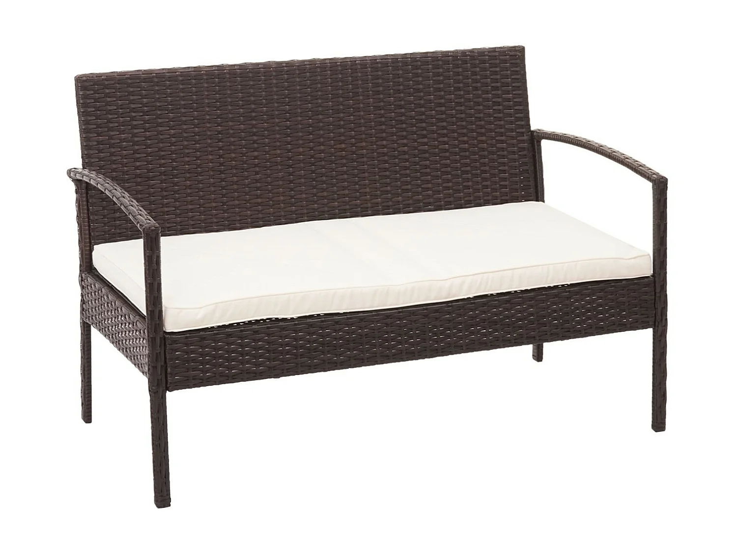 Poly-rattan set MCW-F56 (4-delig),  bruin, crèmekleurige kussens