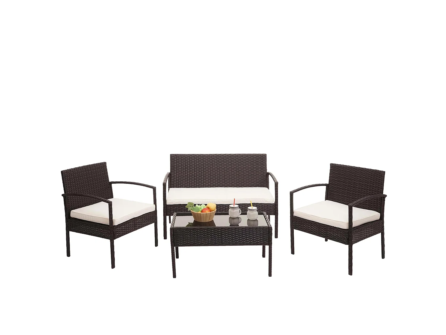 Zestaw polirattanowy MCW-F56 (4-częściowy),  brązowy, kremowe poduszki