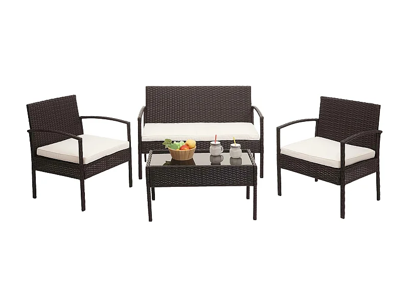 Poly-Rattan Garnitur MCW-F56 (4-teilig), Braun, Kissen creme