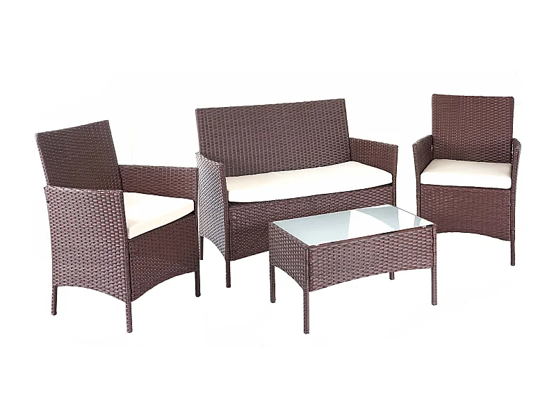 Zestaw polirattanowy MCW-D82 (4-częściowy),  brązowo-motylkowy z kremowymi poduszkami