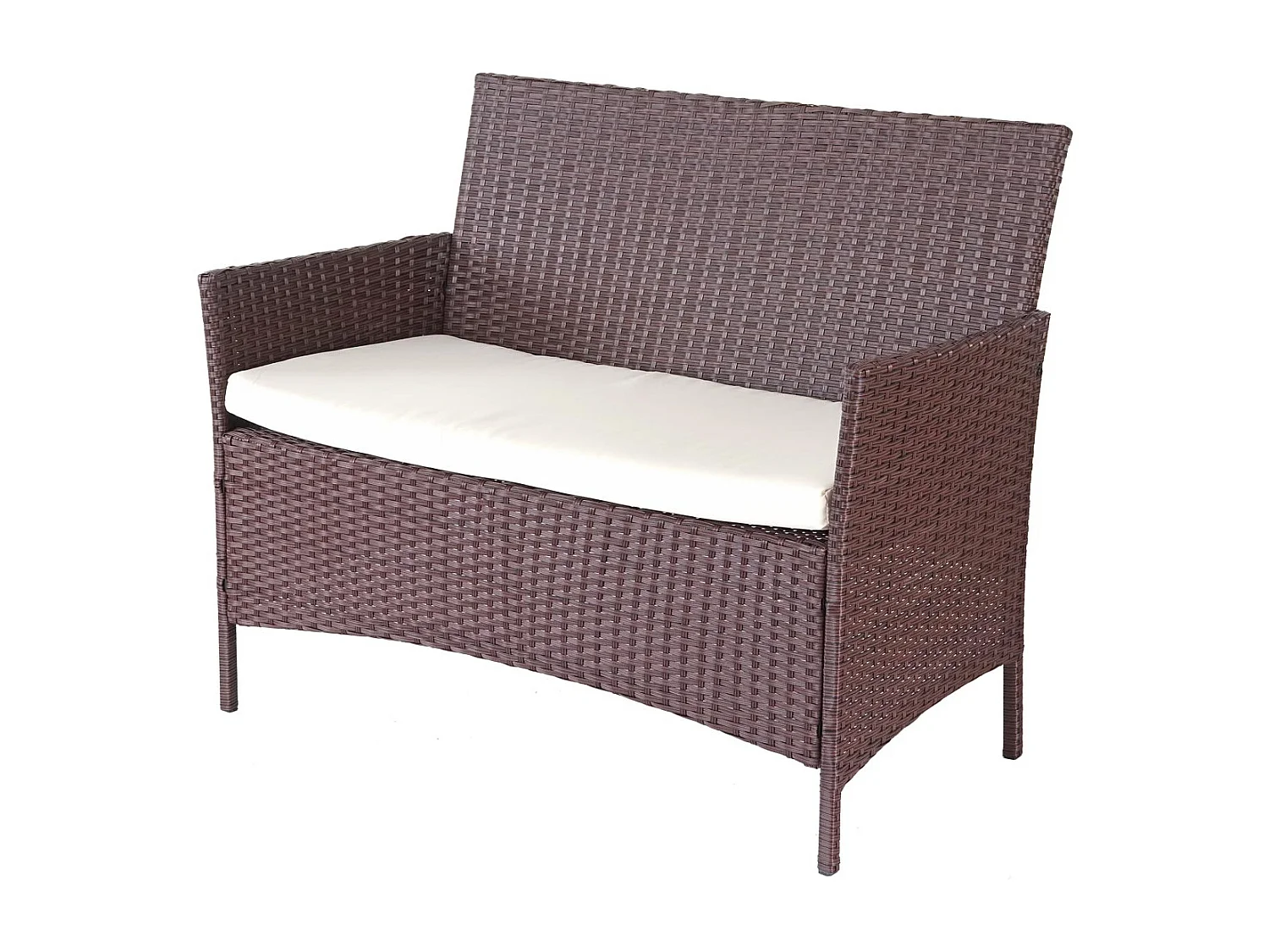 Set salotto giardino esterno salottino elegante MCW-D82 polyrattan marrone con cuscini avorio