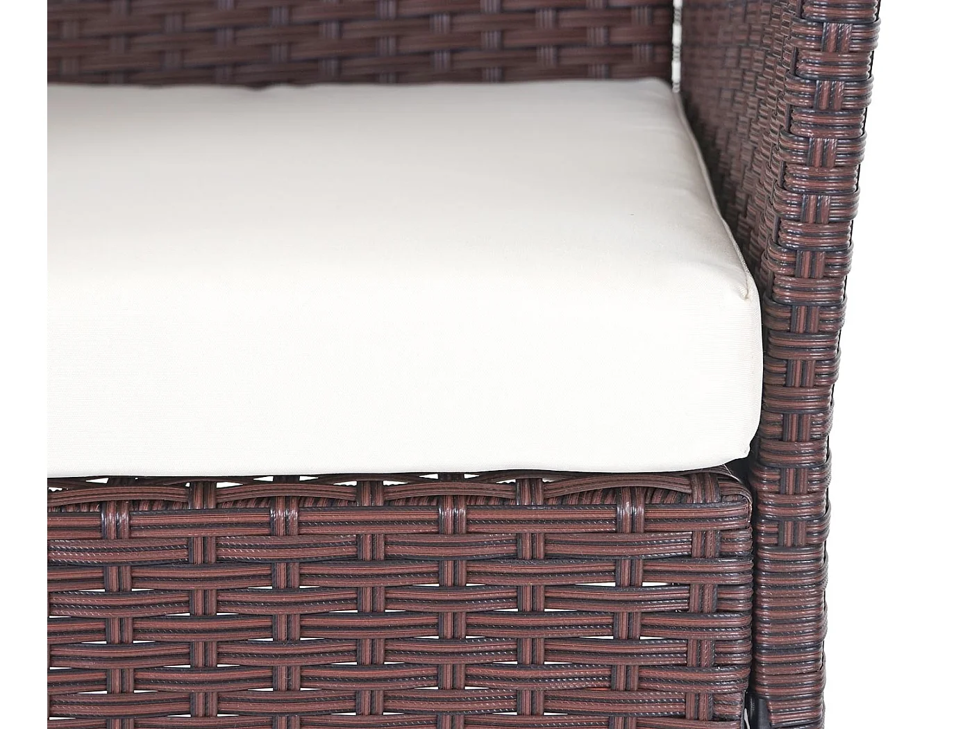 Set salotto giardino esterno salottino elegante MCW-D82 polyrattan marrone con cuscini avorio