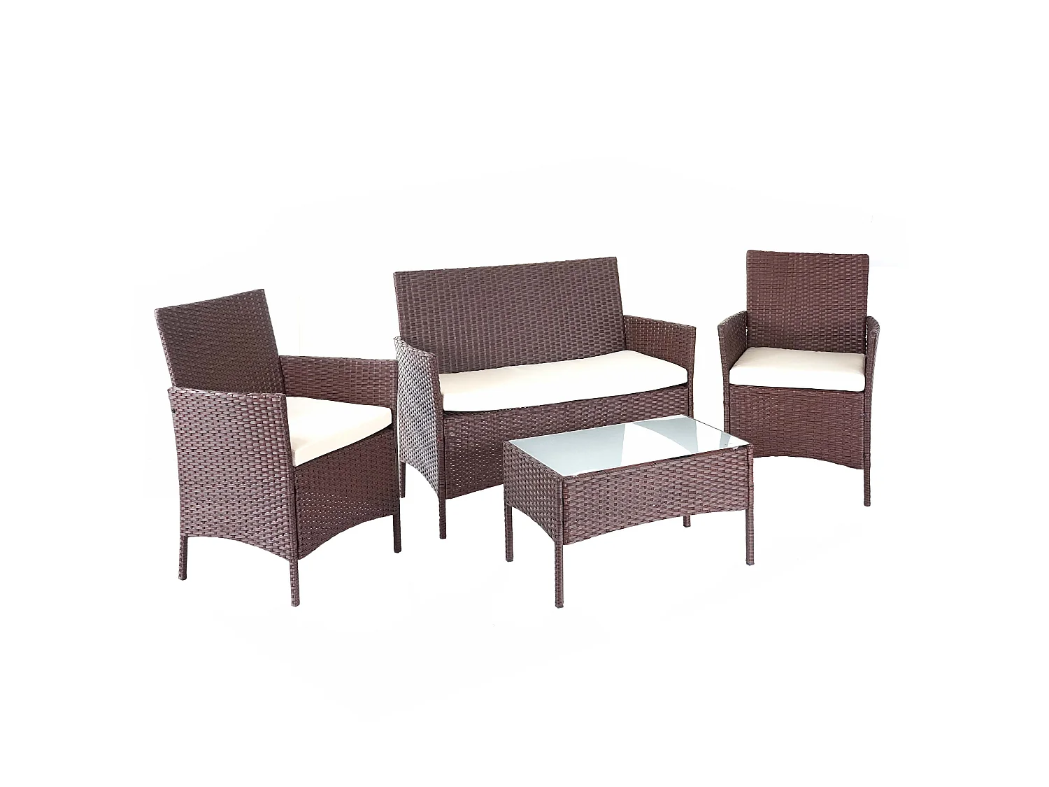 Zestaw polirattanowy MCW-D82 (4-częściowy),  brązowo-motylkowy z kremowymi poduszkami