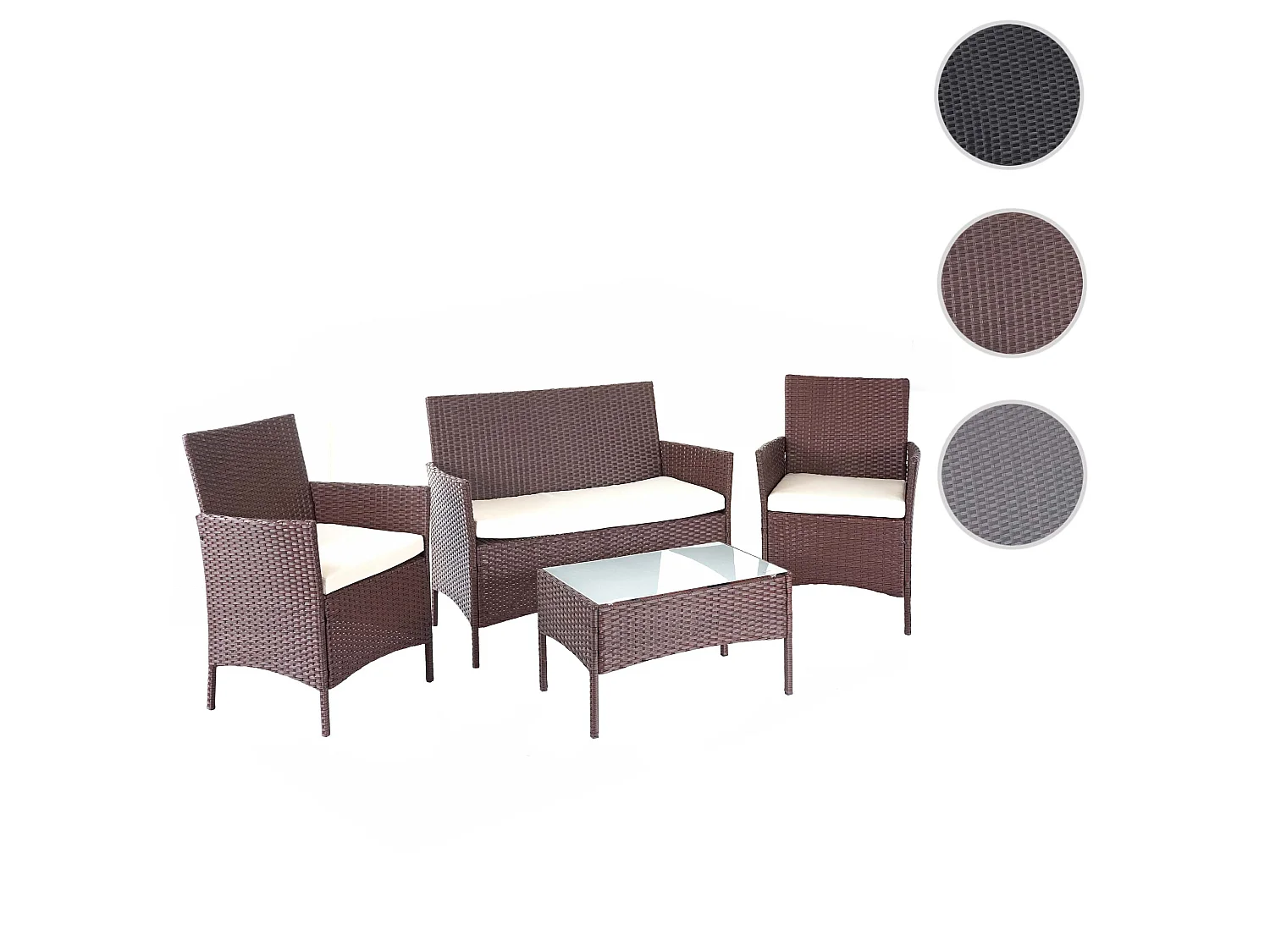 Zestaw polirattanowy MCW-D82 (4-częściowy),  brązowo-motylkowy z kremowymi poduszkami