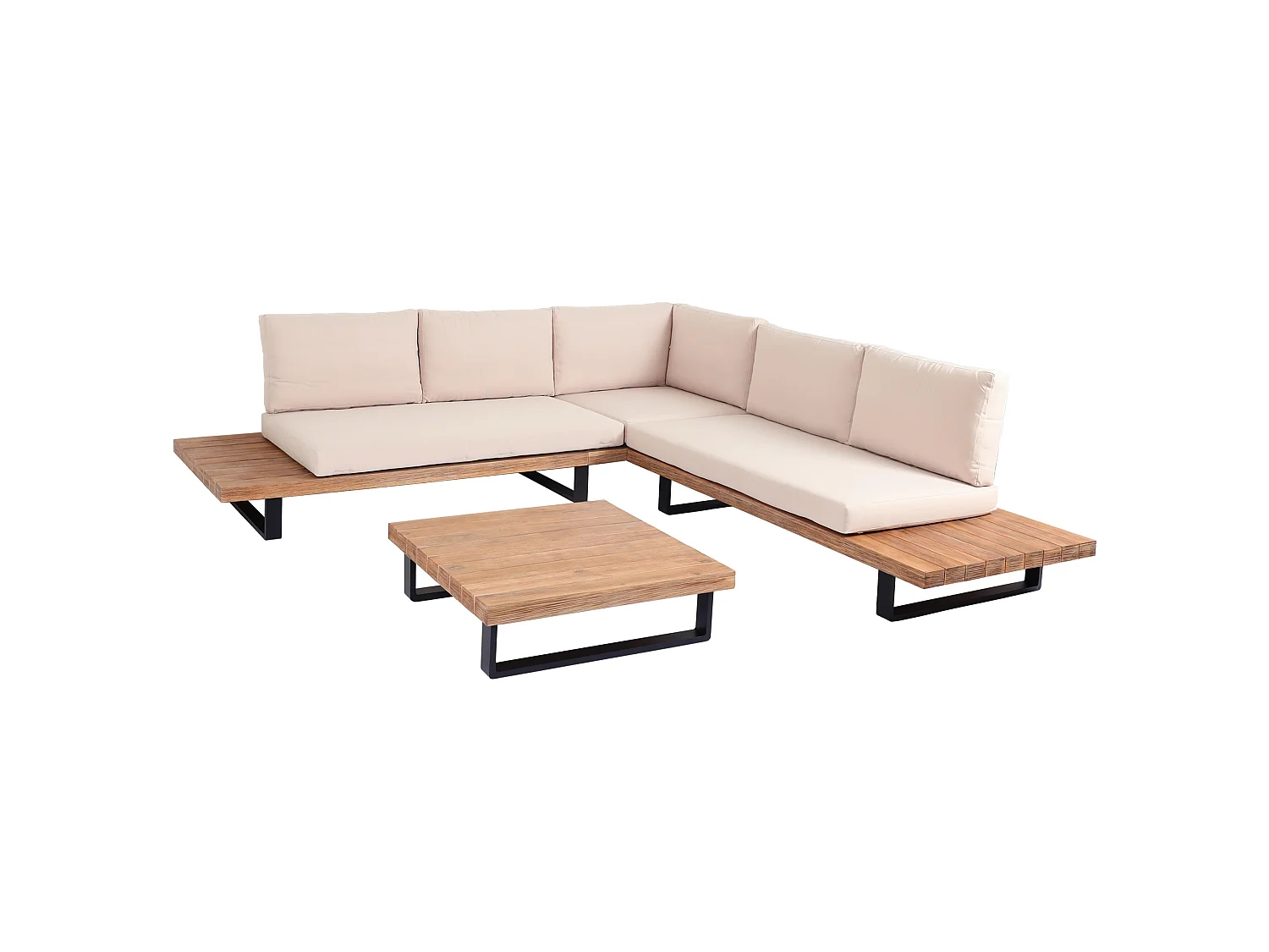 Zestaw ogrodowy MCW-H54 (zestaw 2-częściowy),  jasnobrązowy, tapicerka w kolorze beżowym