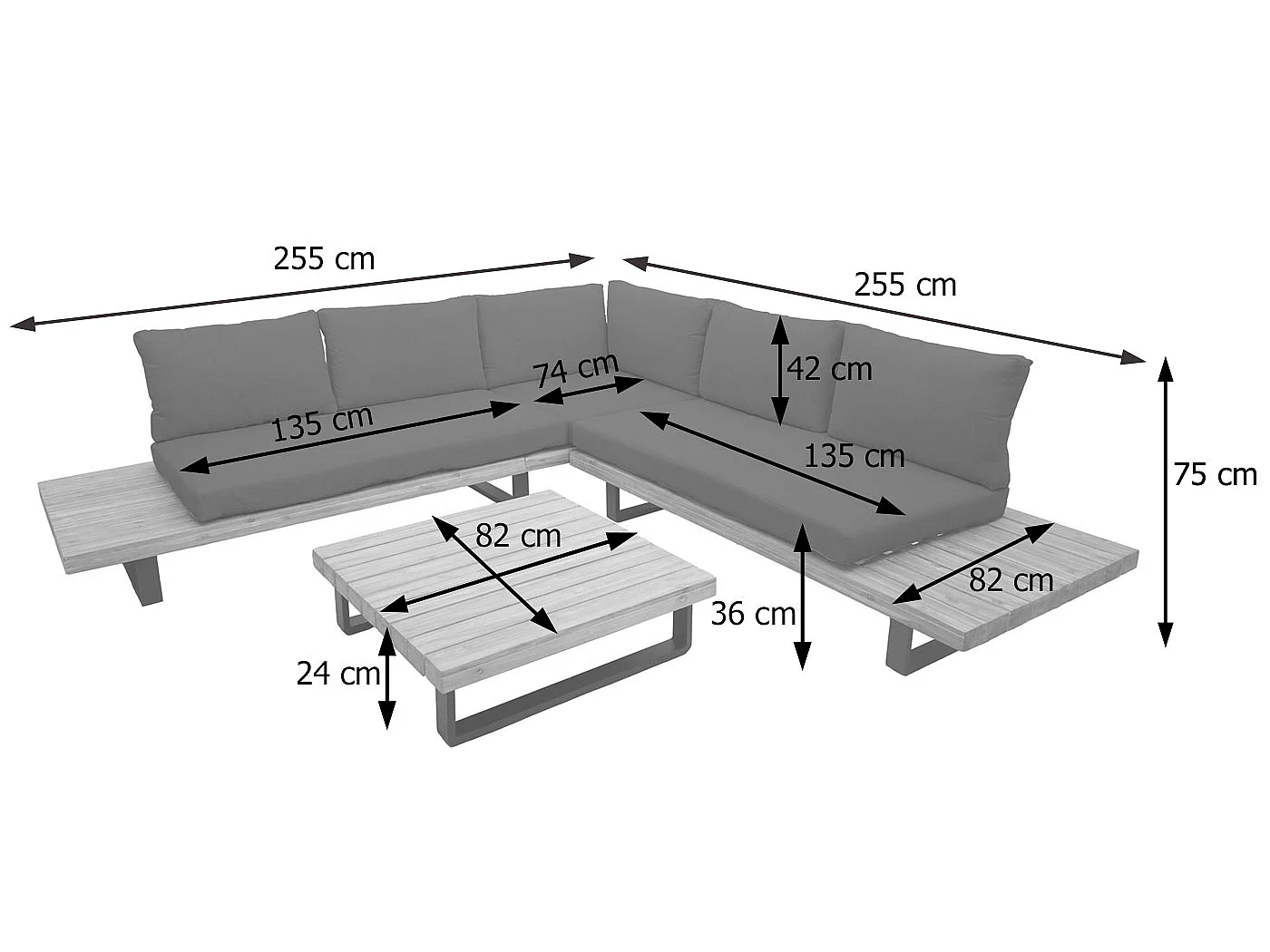 Zestaw ogrodowy MCW-H54 (zestaw 2-częściowy),  jasnobrązowy, tapicerka w kolorze beżowym