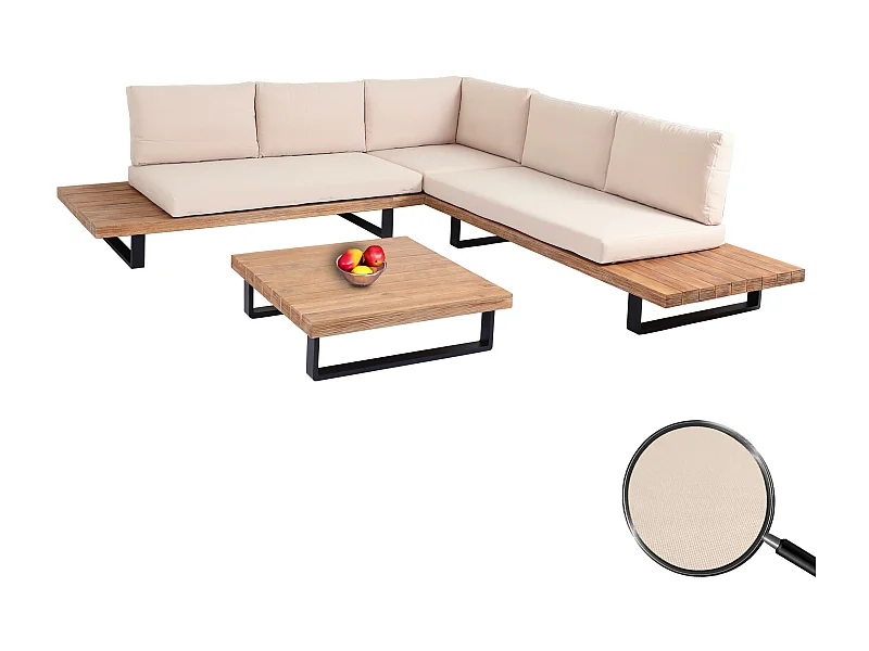 Set salotto giardino esterno salottino MCW-H54 legno acacia alluminio marrone chiaro con cuscini beige
