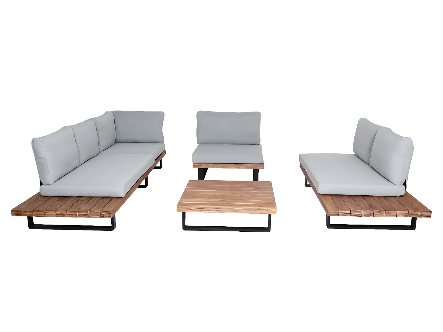 Tuinset MCW-H54 (set van 4),  lichtbruin, lichtgrijze bekleding