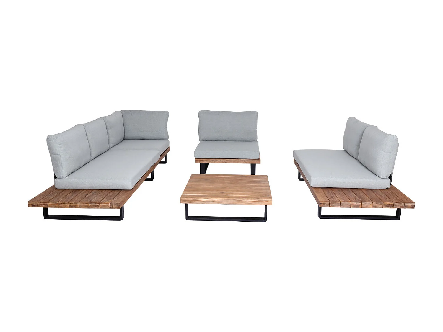 Zestaw ogrodowy MCW-H54 (zestaw 4-częściowy),  jasnobrązowy, tapicerka jasnoszara