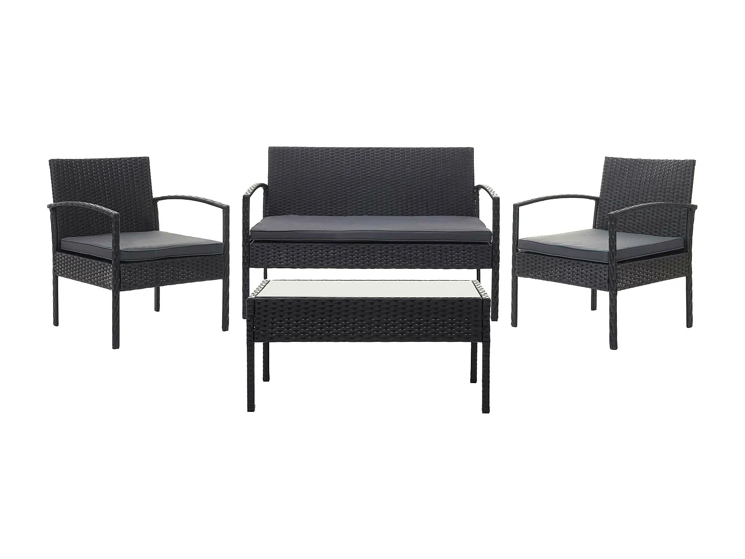 Zestaw polirattanowy MCW-F56 (4-częściowy),  czarny, ciemnoszare poduszki