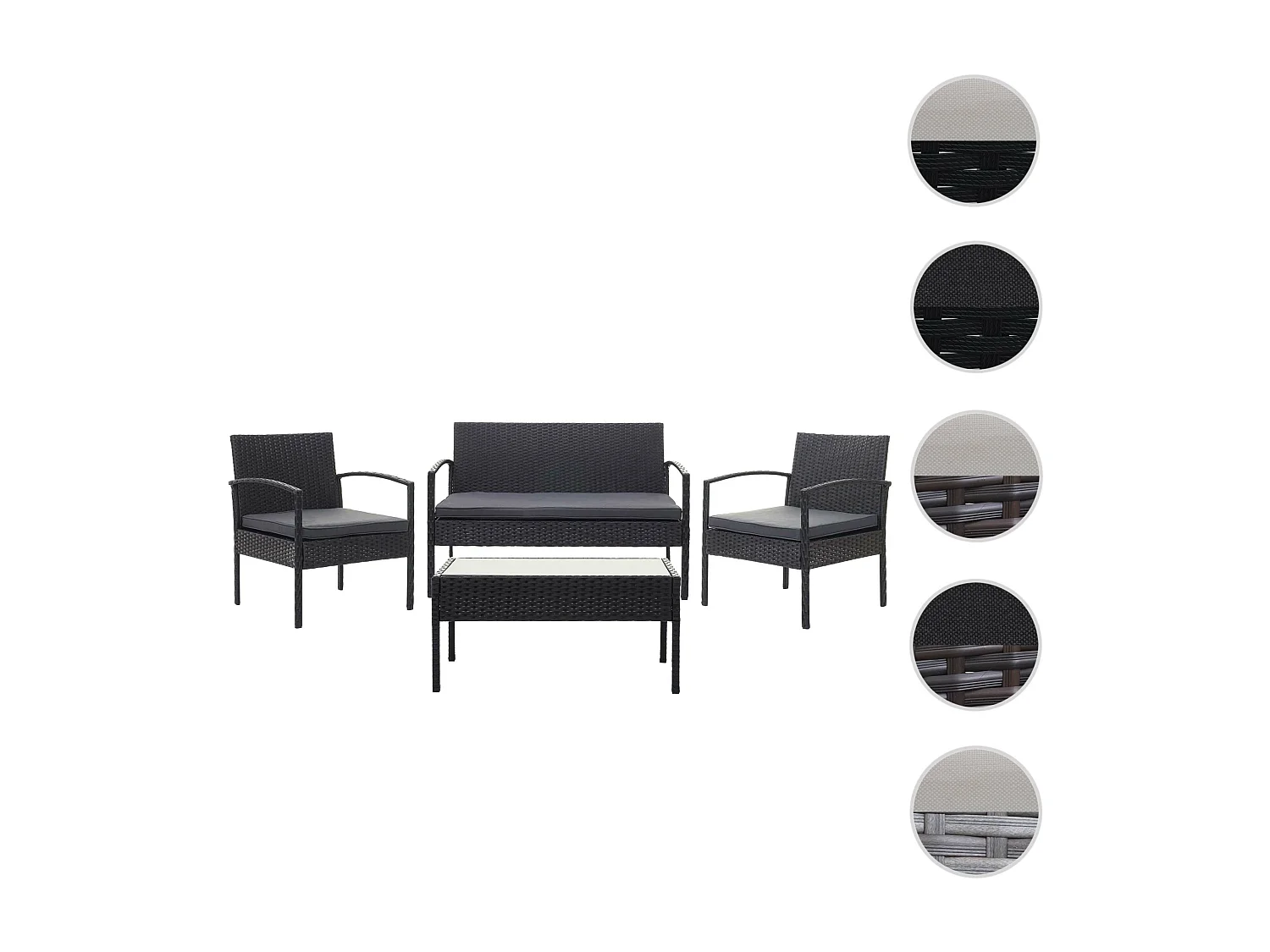 Zestaw polirattanowy MCW-F56 (4-częściowy),  czarny, ciemnoszare poduszki