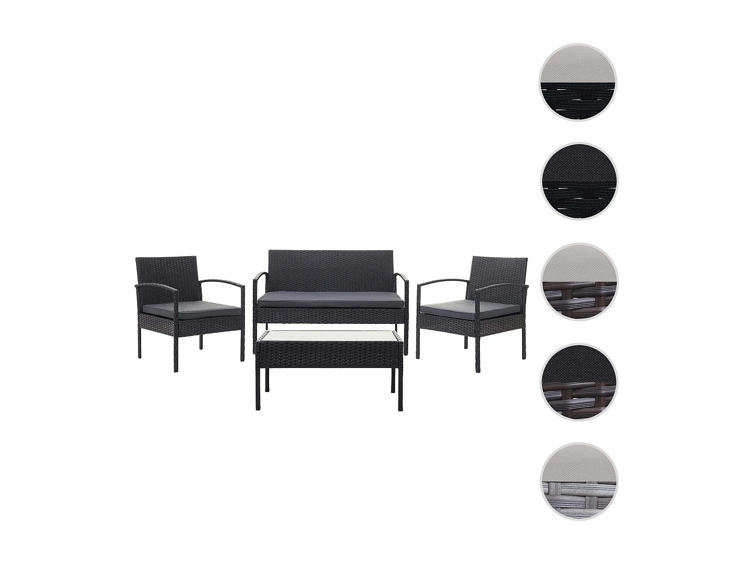 Zestaw polirattanowy MCW-F56 (4-częściowy),  czarny, ciemnoszare poduszki