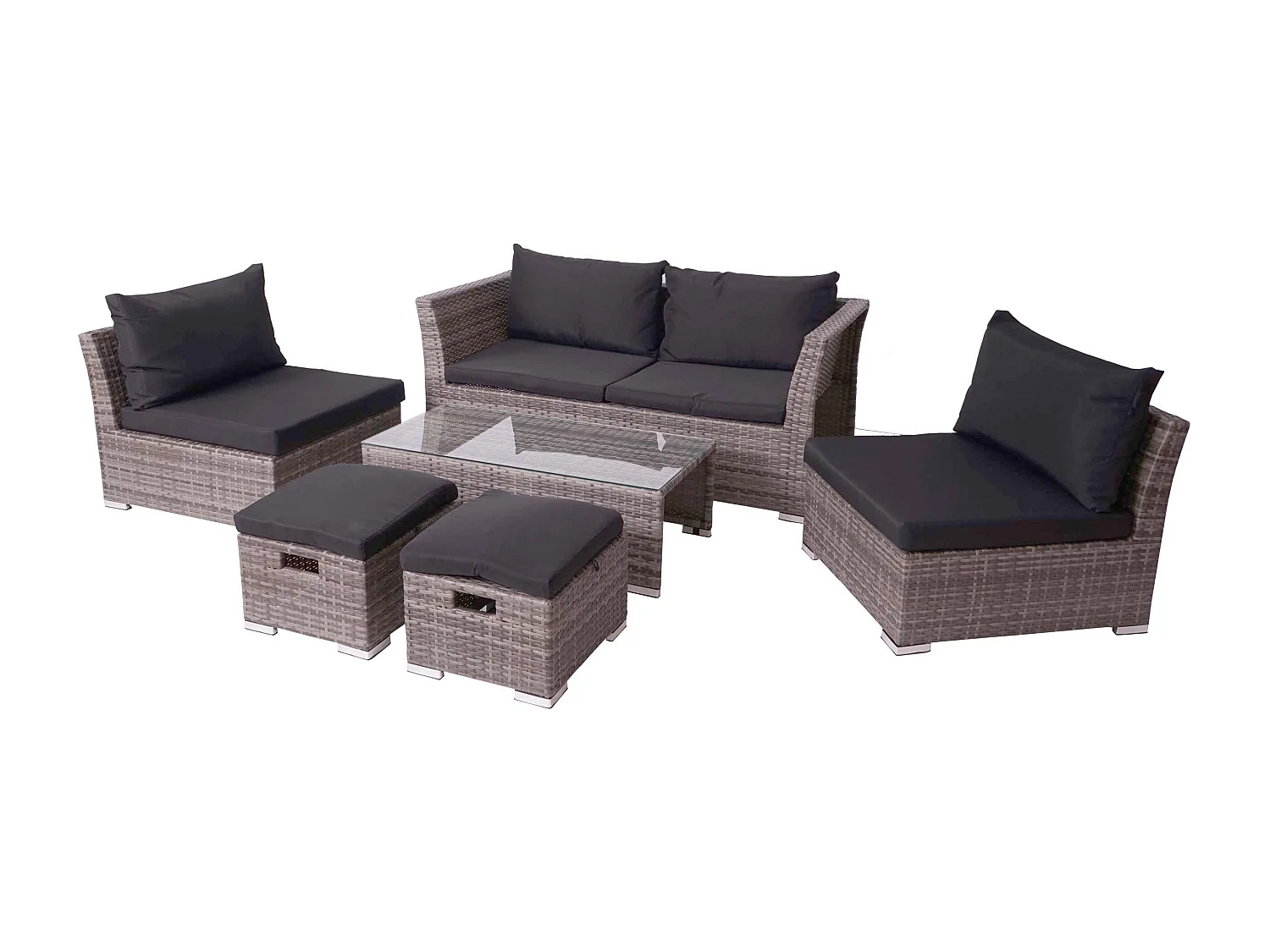 Poly-Rattan Garnitur MCW-J36 (6-teilig), Grau, Kissen schwarz