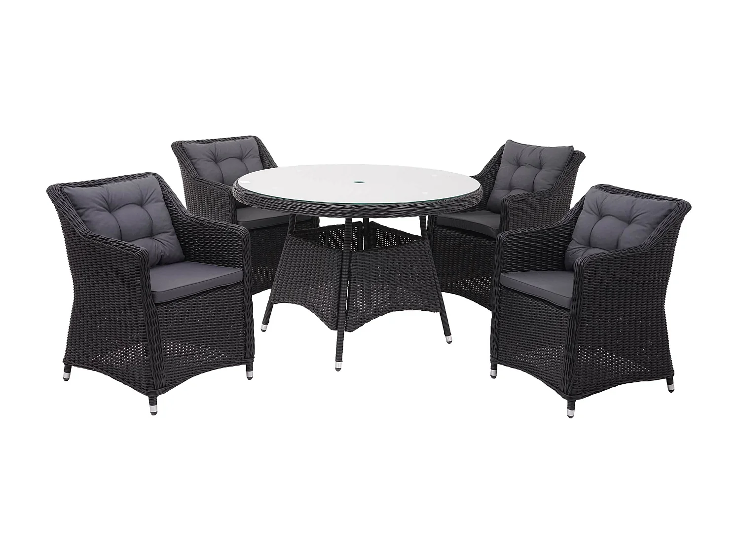 Set salotto giardino esterno salottino MCW-F51 polyrattan tavolo con 4x poltrone antracite grigio scuro