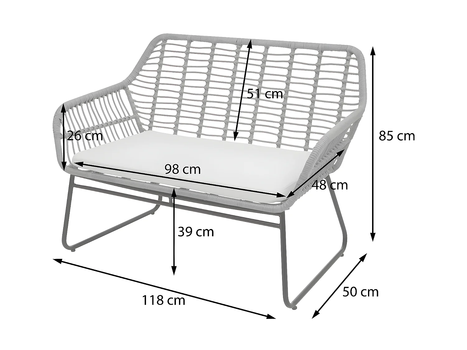 Polyrattan Garnitur MCW-G17a (4-teilig), Naturfarben, Polster creme ohne Dekokissen