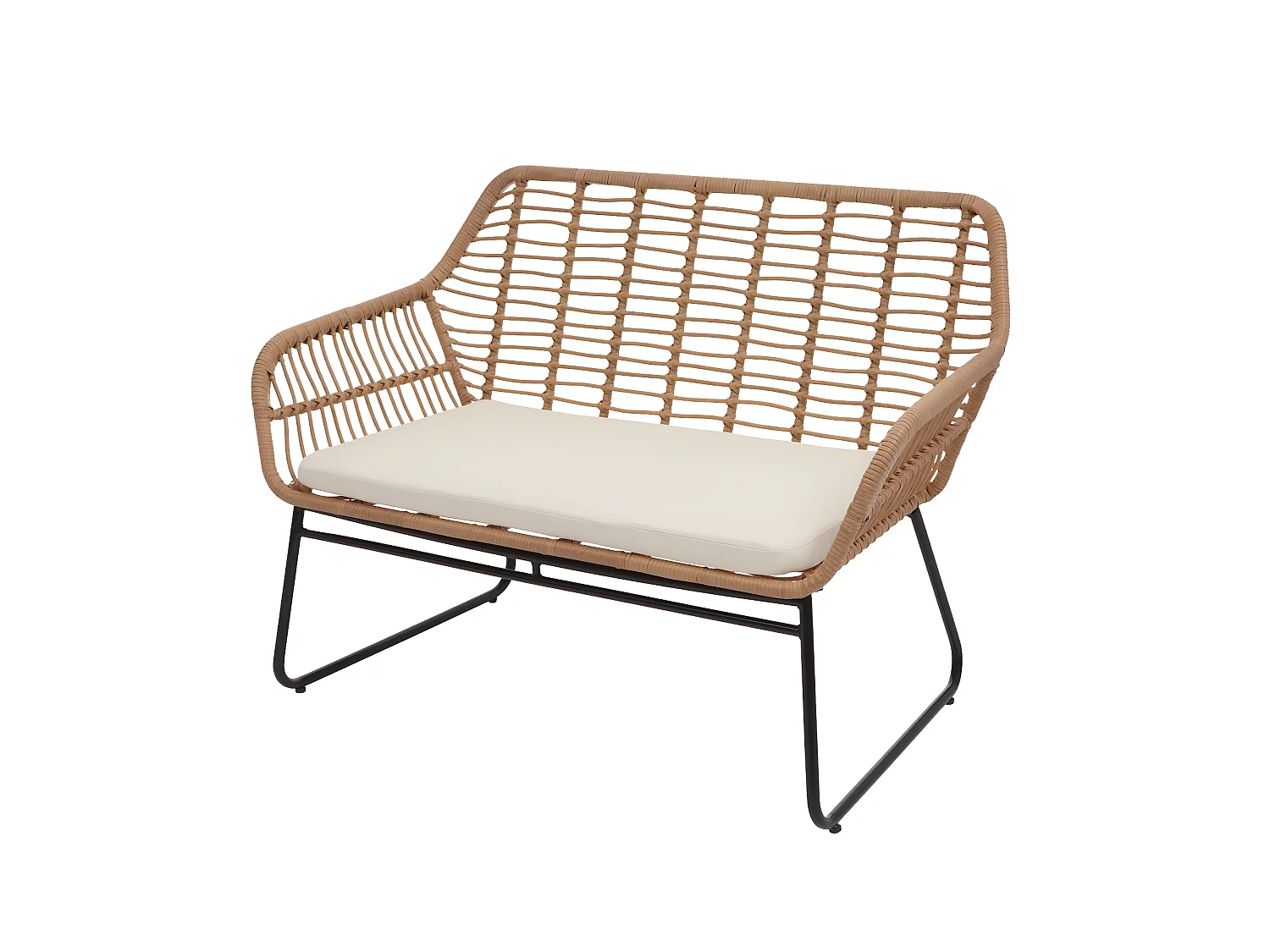 Polyrattan Garnitur MCW-G17a (4-teilig), Naturfarben, Polster creme ohne Dekokissen