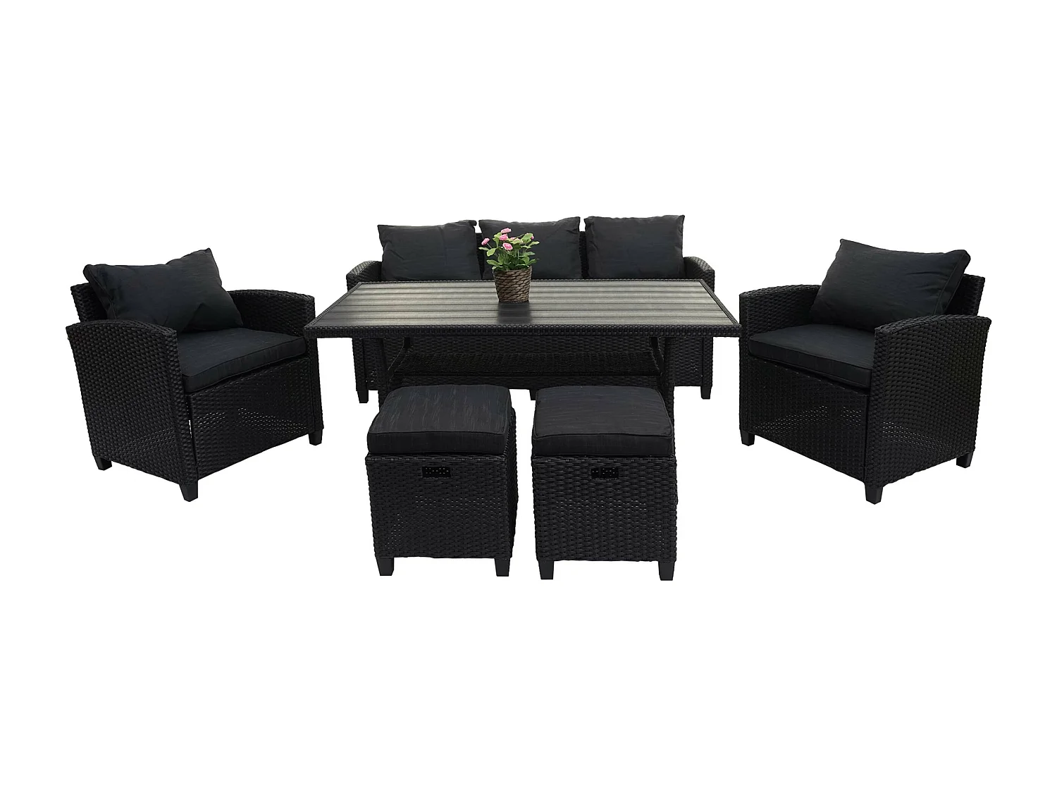 Poly-Rattan Garnitur MCW-E95 (6-teilig), Schwarz, Kissen anthrazit