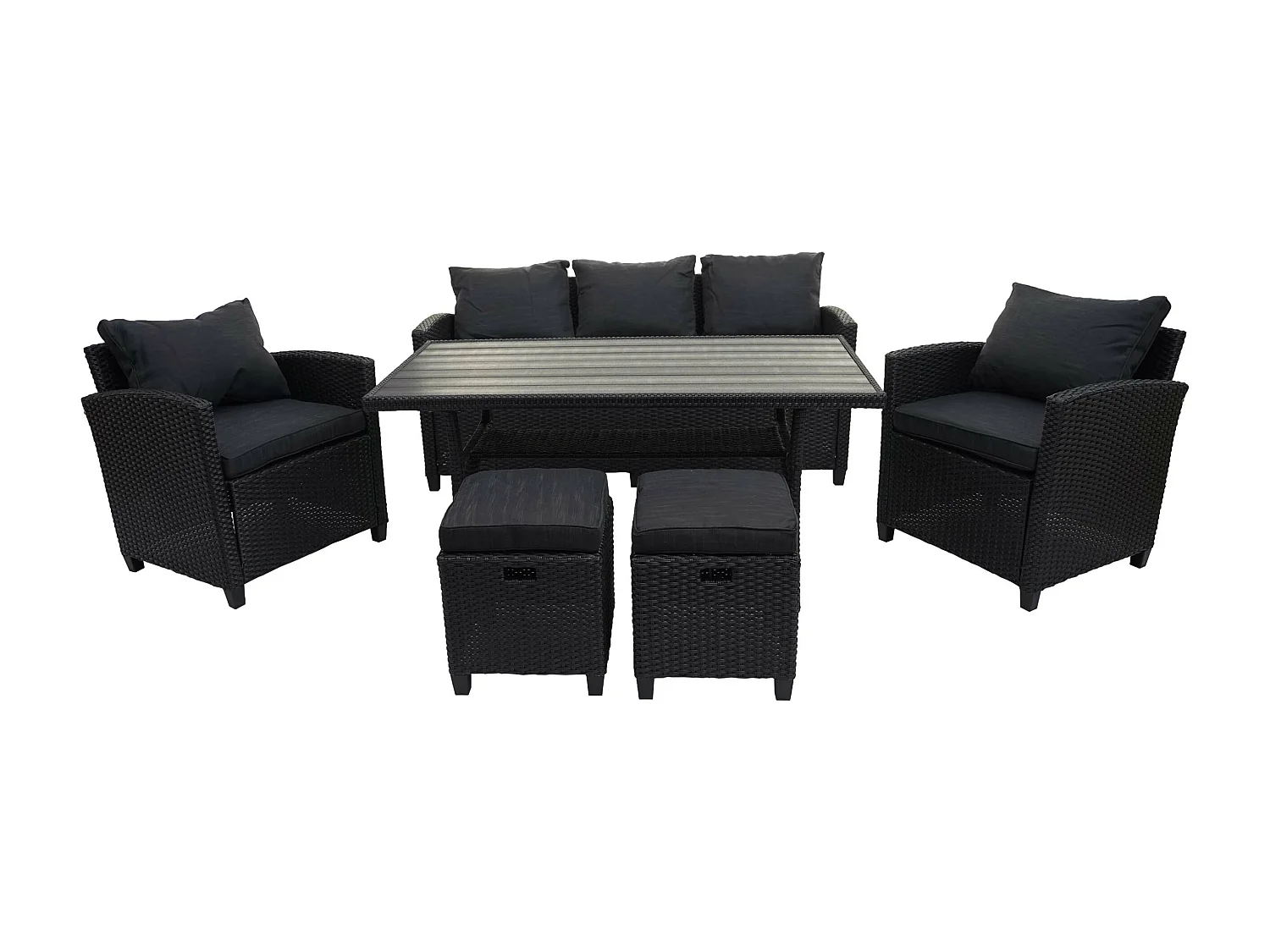 Poly-Rattan Garnitur MCW-E95 (6-teilig), Schwarz, Kissen anthrazit