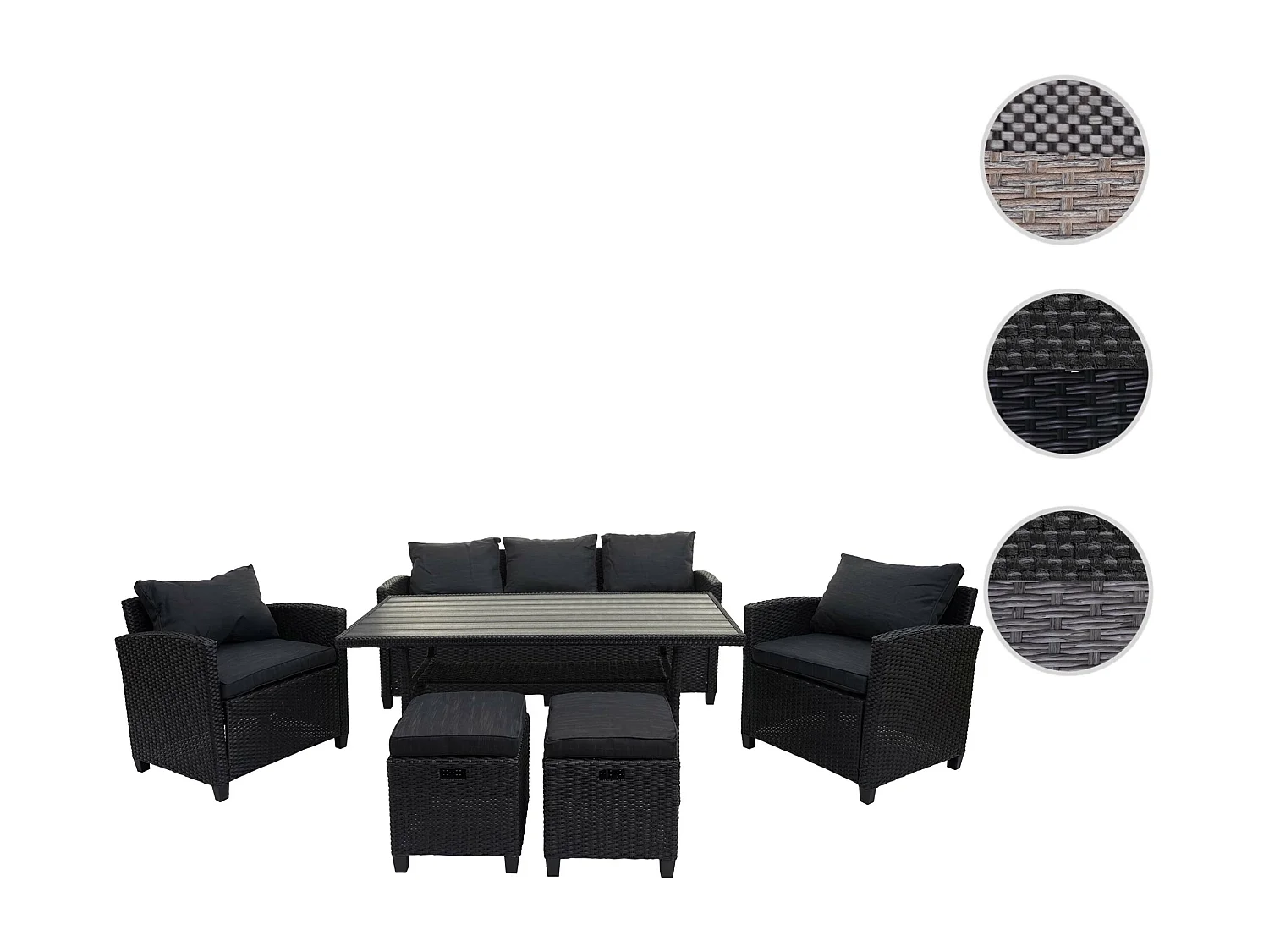 Poly-Rattan Garnitur MCW-E95 (6-teilig), Schwarz, Kissen anthrazit