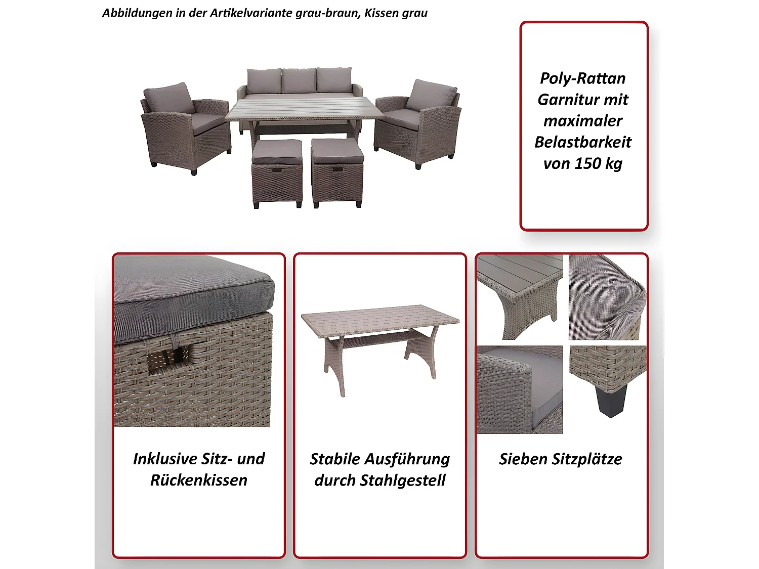 Poly-Rattan Garnitur MCW-E95 (6-teilig), Schwarz, Kissen anthrazit