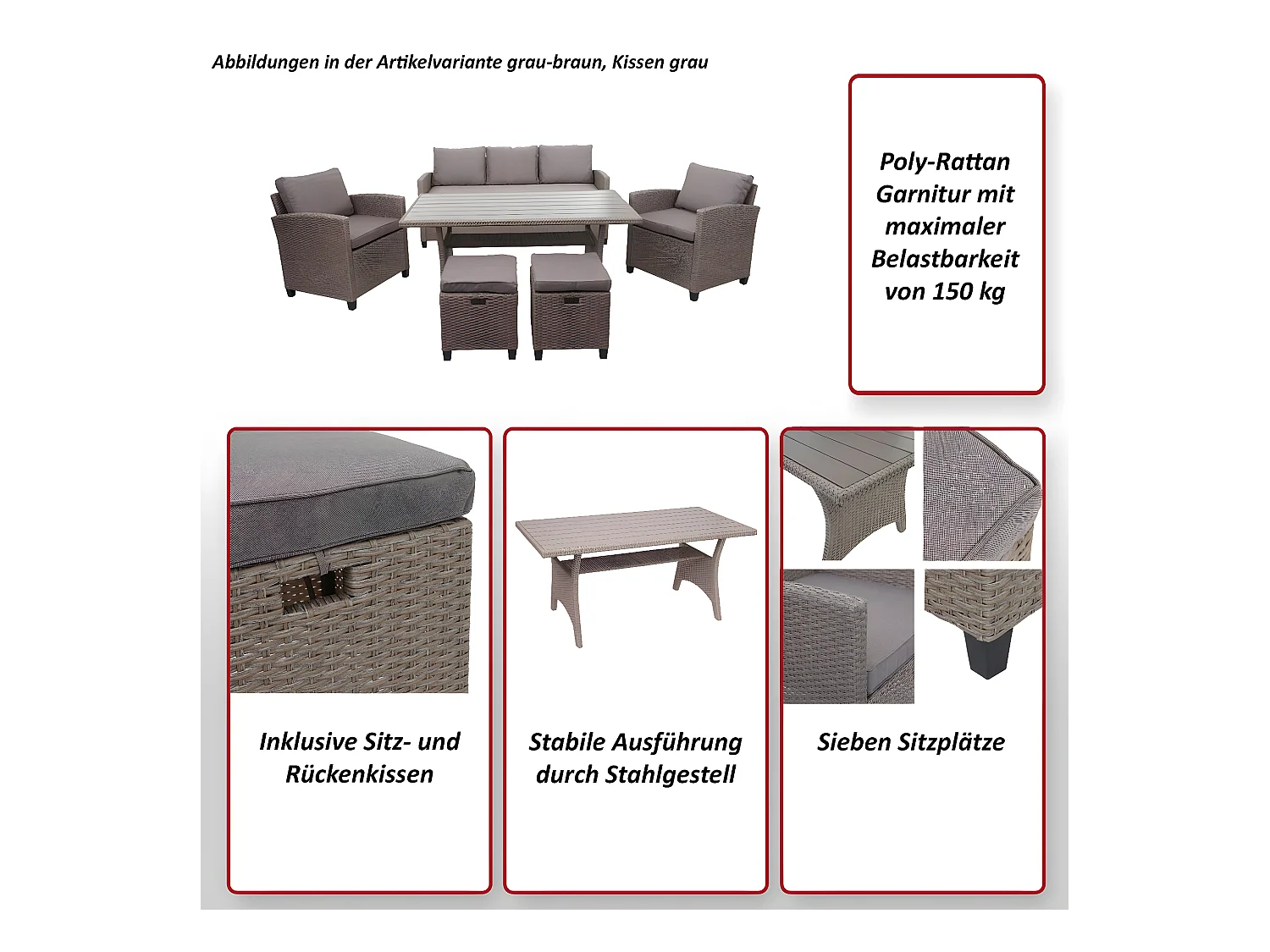 Zestaw polirattanowy MCW-E95 (6-częściowy),  czarny, poduszki antracytowe