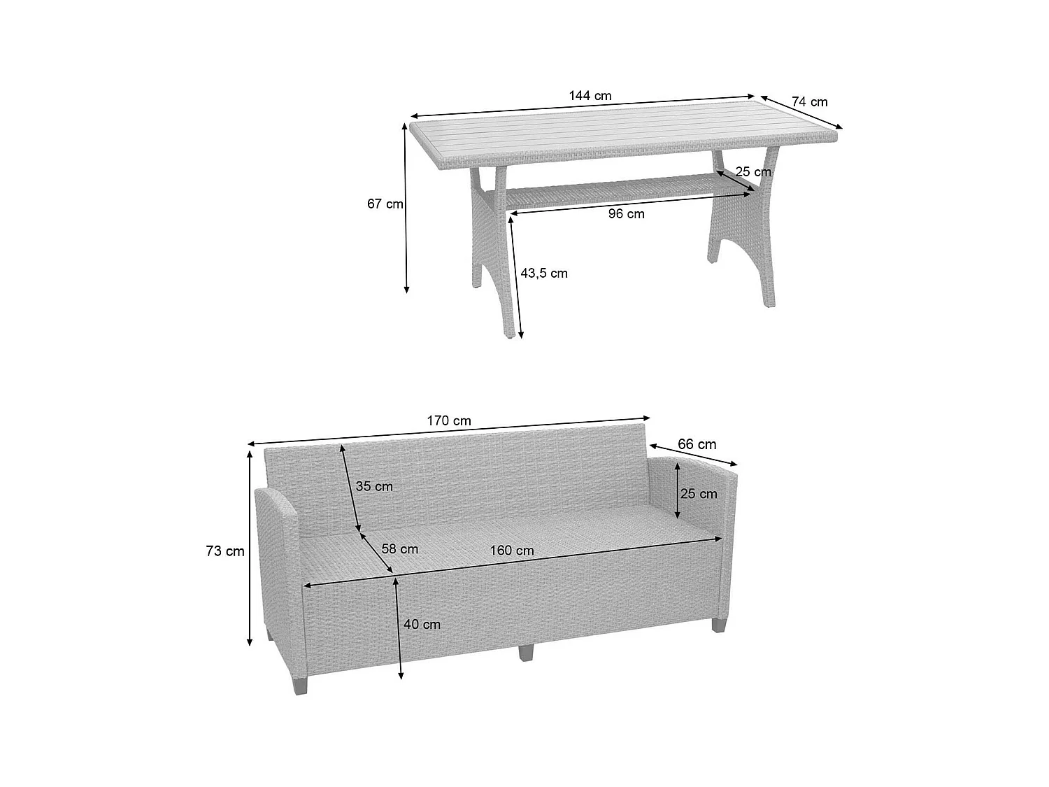 Zestaw polirattanowy MCW-E95 (6-częściowy),  czarny, poduszki antracytowe