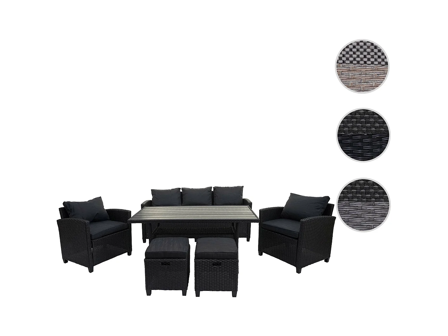 Zestaw polirattanowy MCW-E95 (6-częściowy),  czarny, poduszki antracytowe