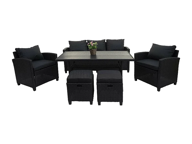 Poly-Rattan Garnitur MCW-E95 (6-teilig), Schwarz, Kissen anthrazit