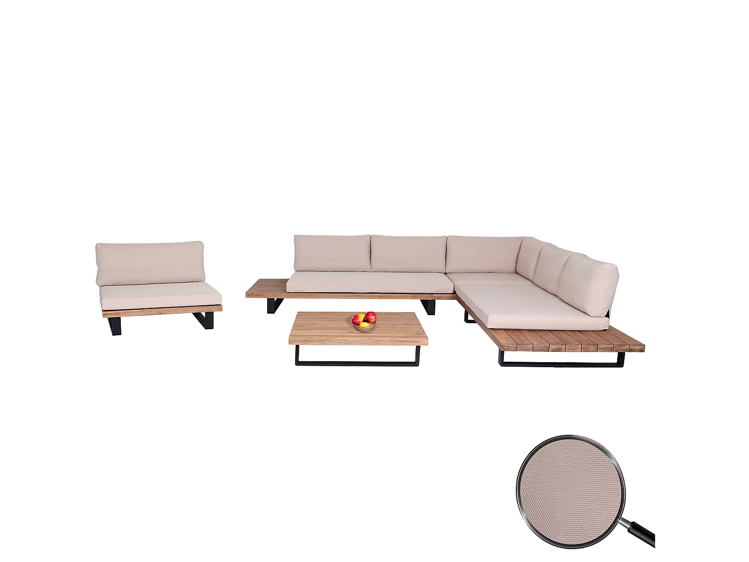 Tuinset MCW-H54 (set van 4),  lichtbruin, beige bekleding