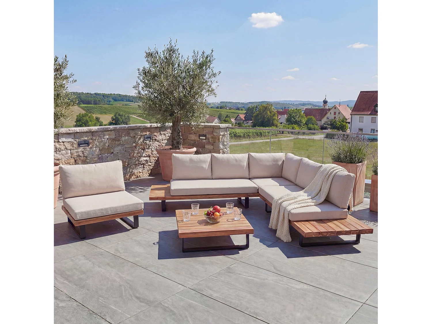 Zestaw ogrodowy MCW-H54 (zestaw 4-częściowy),  jasnobrązowy, tapicerka beżowa