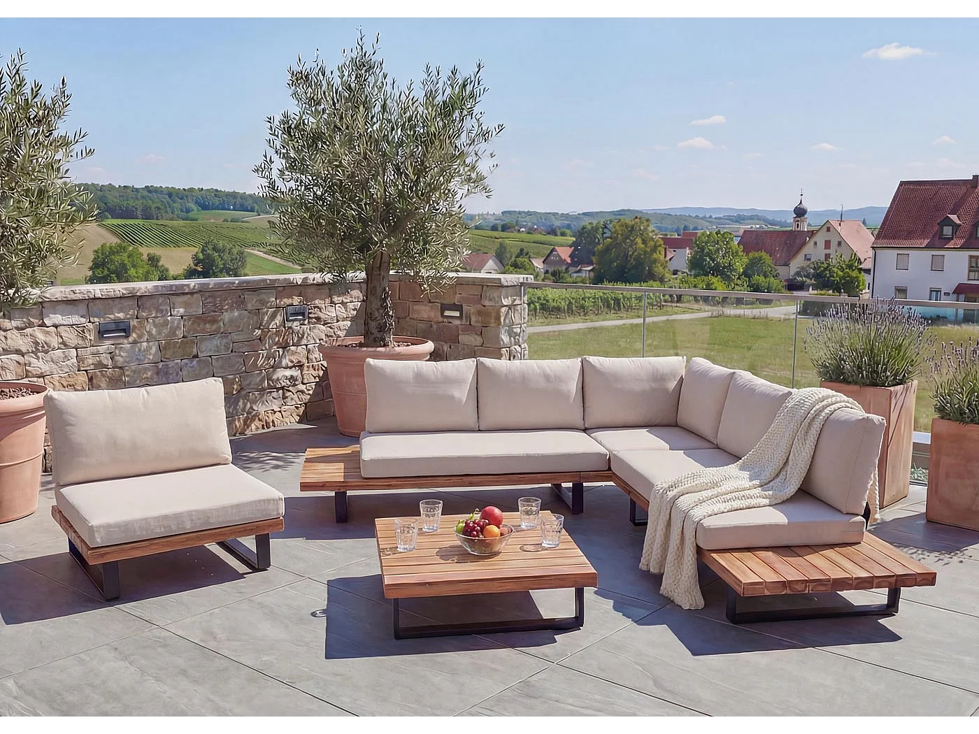 Zestaw ogrodowy MCW-H54 (zestaw 4-częściowy),  jasnobrązowy, tapicerka beżowa